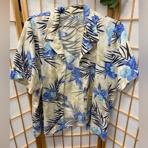 Floral Blue and Cream Women's Top